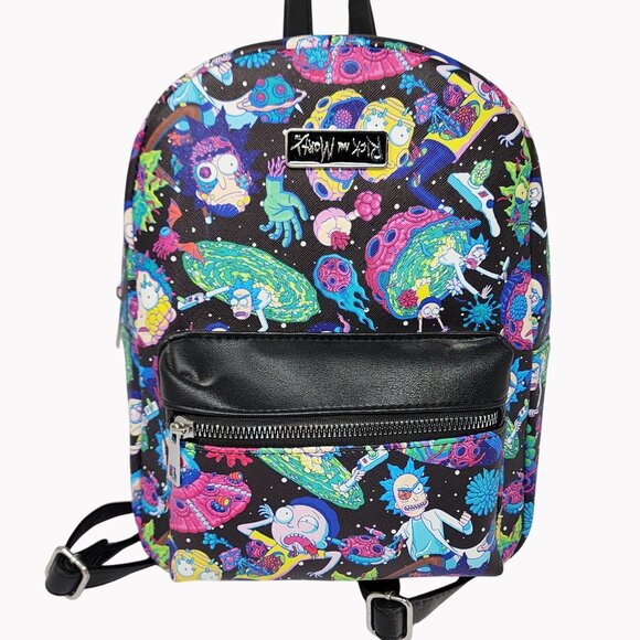 Rick & Morty Black Mini Backpack Bioworld Novelty Print - Picture 1 of 8